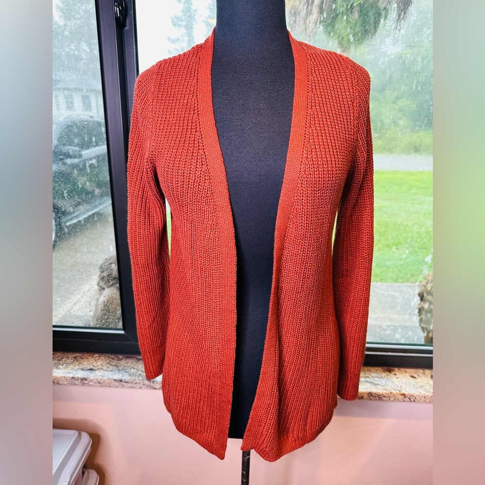 Pinque Rust Fall Knit Sweater Cardigan Braided Knit Back Size Minimalist Medium